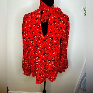 NWT Chico’s red bow blouse: “purfect love fashion top-wild poppy” Chico sz 0